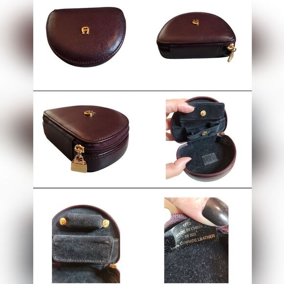 Etienne Aigner Vintage Burgundy Leather Crossbody Bag,Jewelry And Sunglass Case - Picture 12 of 12